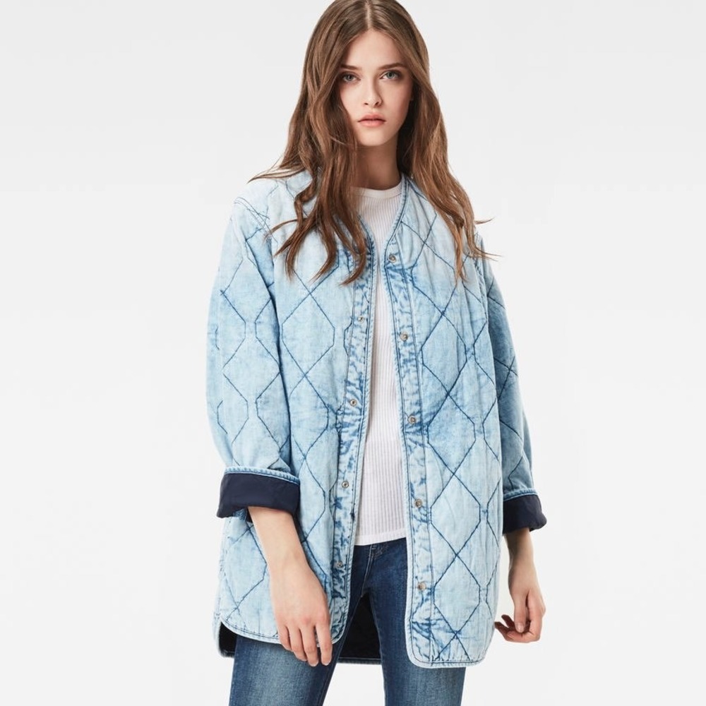 G-Star RAW Quilted Padded Long Overshirt Women's Large Denim Look Jacket Coat‎
